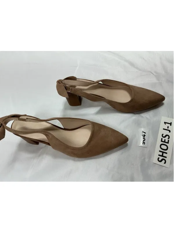 Womans New Slingback Pumps 8 Cowhide Tan Pointed Toe Block Heel Bow Accent - Image 2
