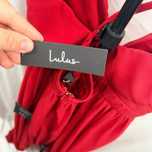 New! Lulu's Ballroom Bliss Red Pleated Deep V Chiffon Long Maxi Dress Sz Large - Image 7