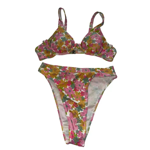 SHEIN Pink, Yellow & Green Floral Underwire Bikini Set - Image 3