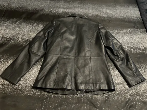 Womens M Marc Mattis Black Genuine Leather Minimalist Moto Full Zip Jacket - Image 2