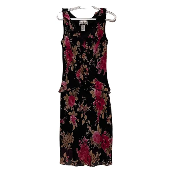 Sheri Martin New‎ York Women's Black Red Tan Sleeveless Dress Size 10 - Image 2