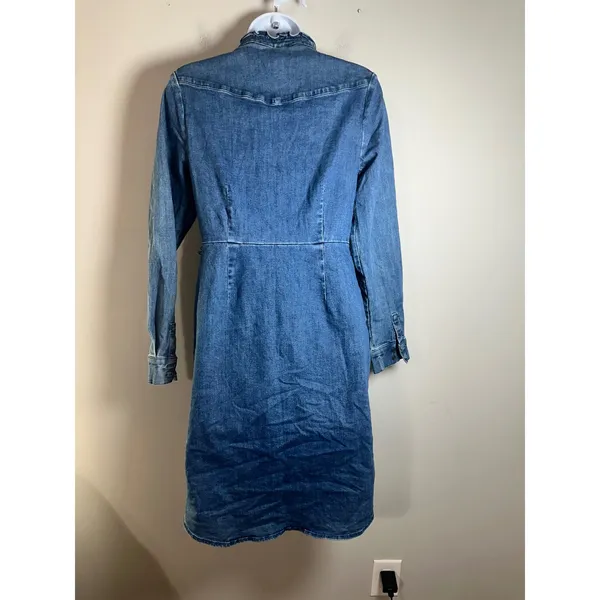 Boden Womens Blue Denim Ruffle Neck Button Front‎ Long Sleeve Shirt Dress US 4R - Image 6