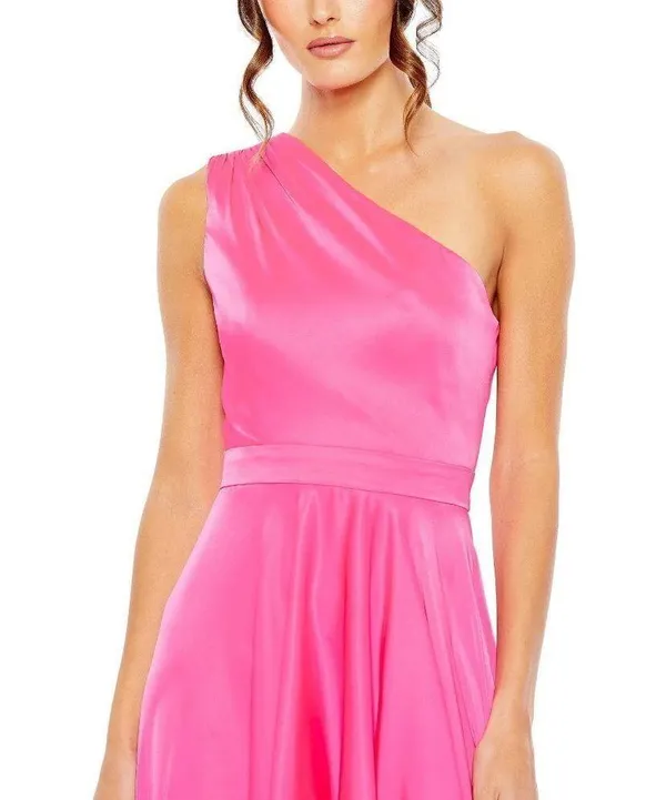 MAC DUGGAL One-Shoulder High-Low Satin Gown in Hot Pink Size Large - Image 7