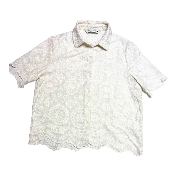 Zara ZW Limited Collection Embroidered Cream Shirt size Medium - Image 2