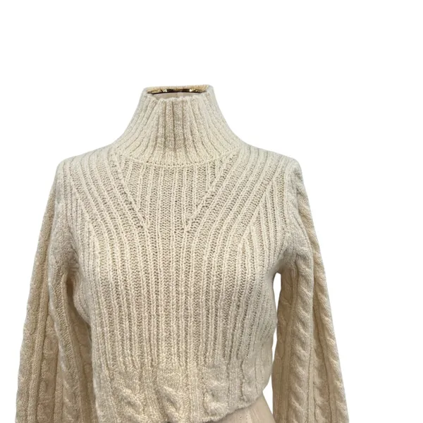 & Other Stories Cable Knit Sweater‎ Cropped Wool Blend Cream Ivory Size Small - Image 5