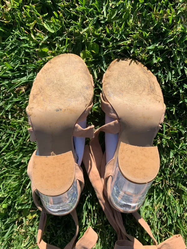 Qupid Beige Leg-Wrap Clear Block Heels - Image 10