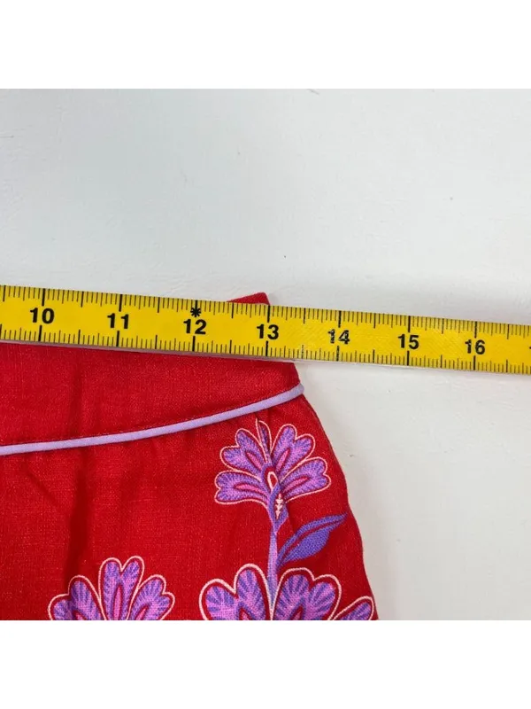 NWOT Farm Rio Red Porcelain Garden Scalloped Linen Midi Skirt Size XS - Image 10