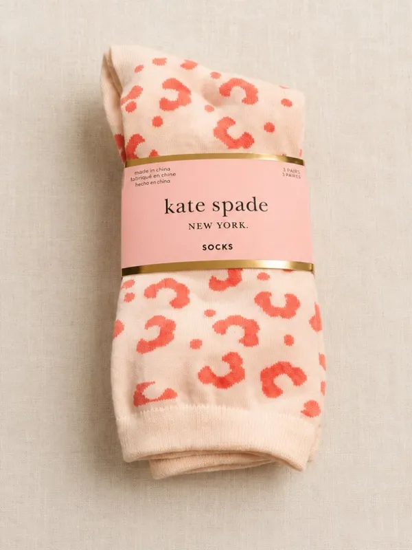 Kate Spade New York Women’s Socks 3-Pack Leopard Stripe Plum NWT - Image 2