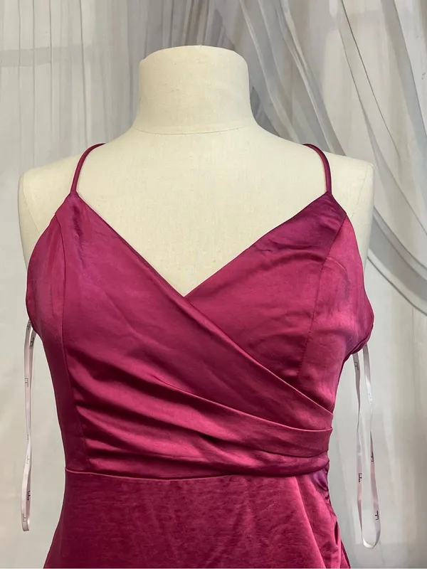 Lulus S Small Hot Night Out Magenta Satin Surplice Faux-Wrap Dress Wedding Guest - Image 5