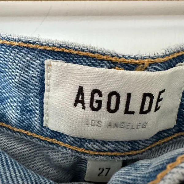 AGOLDE Distressed Jean Shorts Womens 27 Button Fly Blue Denim - Image 3