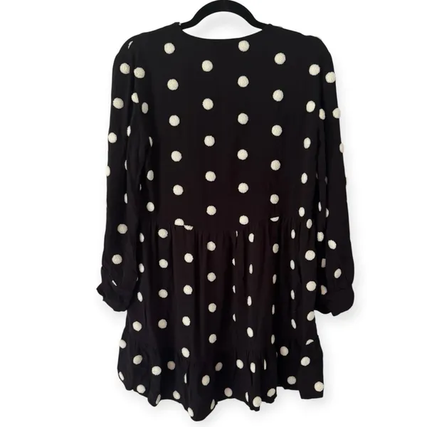 Zara Black Long Sleeve Mini Dress White 3D Polka Dots Pullover Womens Large - Image 2