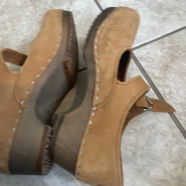 Sandgrens Swedish Wooden Mary Jane Clogs Tan Leather Sz 36/5-5.5 USA Handcrafted - Image 11