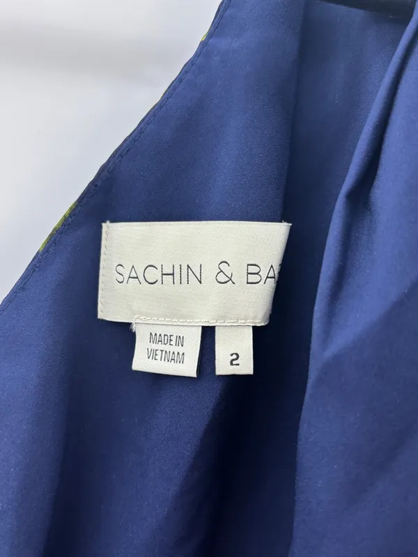 Sachin and Babi Keely One Sleeve Printed Gown Ocean Blue Magnolia - Image 3