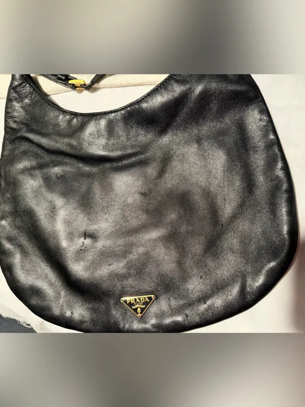 Prada Black Leather Hobo with Gold Chain Accent and dust bag . - Image 2