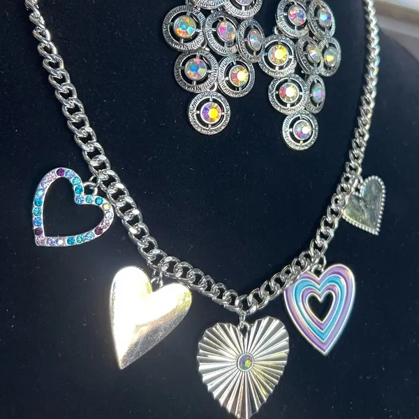 NEW Necklace and earrings Set, AB rhinestones and silver tone metal, custom - Image 3