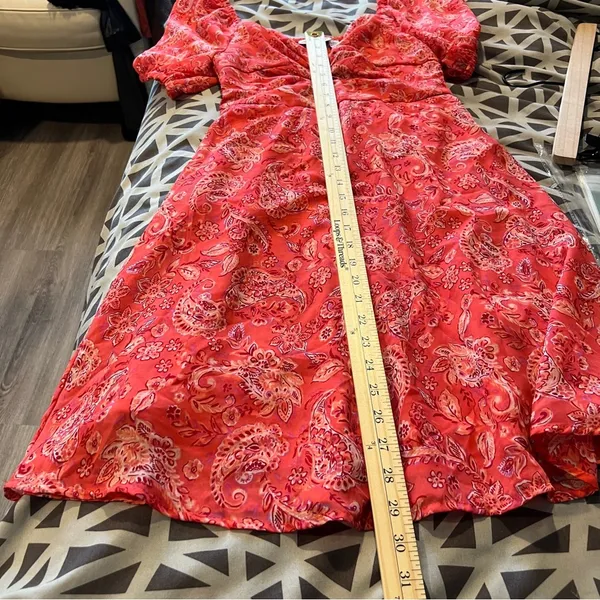 Sincerely Jules Vibrant Coral Paisley Print Chiffon Sweetheart Mini Dress Size S - Image 13