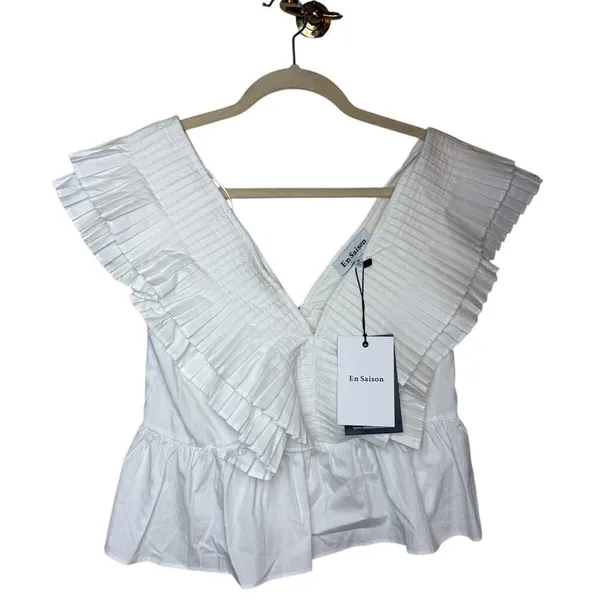 NWT En Saison Lorena Blouse in White Sz. M - Image 3
