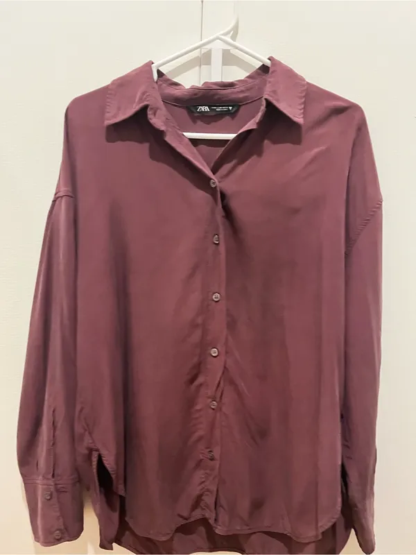 Zara Plum Button-Up Shirt gently worn 100% modal - Image 2