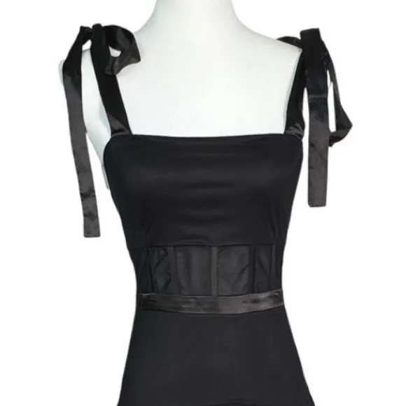 LULUS NWT Mystique Black Tulle Tie-Strap Tiered Maxi Dress Formal XXS - Image 7