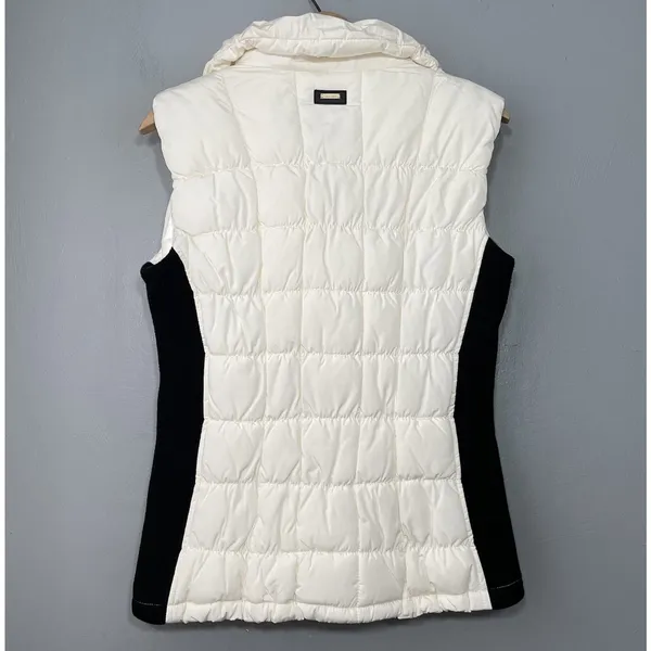 Calvin Klein Vest Size Medium Cream Black Quilted Puffer Performance Moto Preppy - Image 5