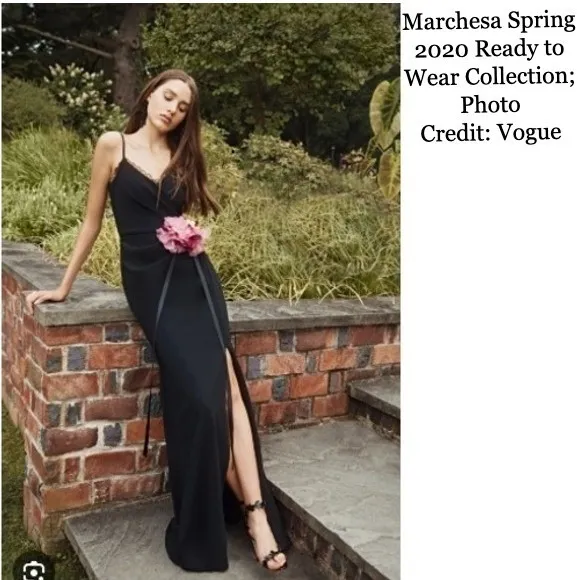 Marchesa Notte Chantilly Lace Trimmed Crepe Gown Black 12 Formal Elegant Evening - Image 17