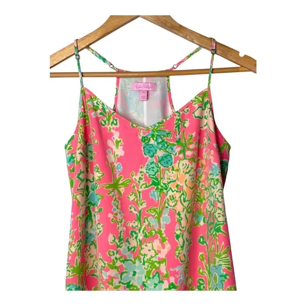 Lilly Pulitzer Silk Shift Dress Womens‎ XS Pink Floral T-Strap V-Neck Mini Silk - Image 8