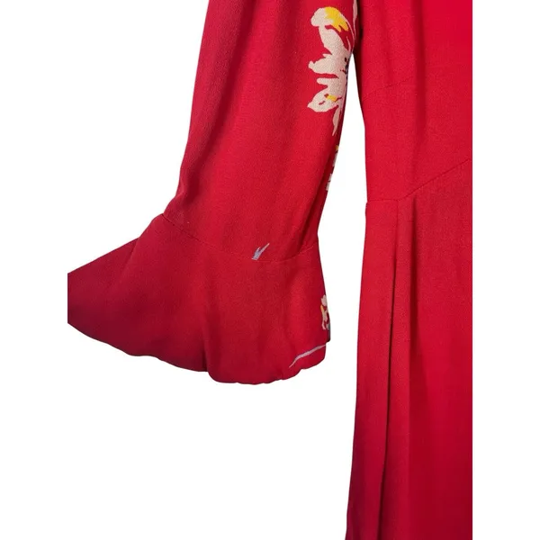 Free People Red Floral Wrap Dress Women’s S Bell Sleeve Boho Mini Dress - Image 5