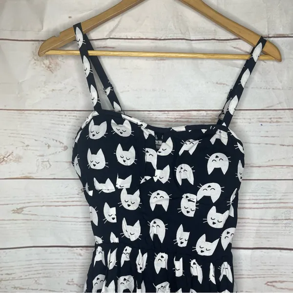 A.U.W. • Black Mini Dress • Cat Print • Medium • Padded • White Cats - Image 7