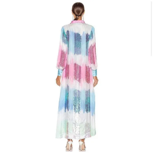 Retrofête Pastel Rainbow Sequin Dessa Maxi Dress‎ XS Long Sleeve Button Front - Image 2