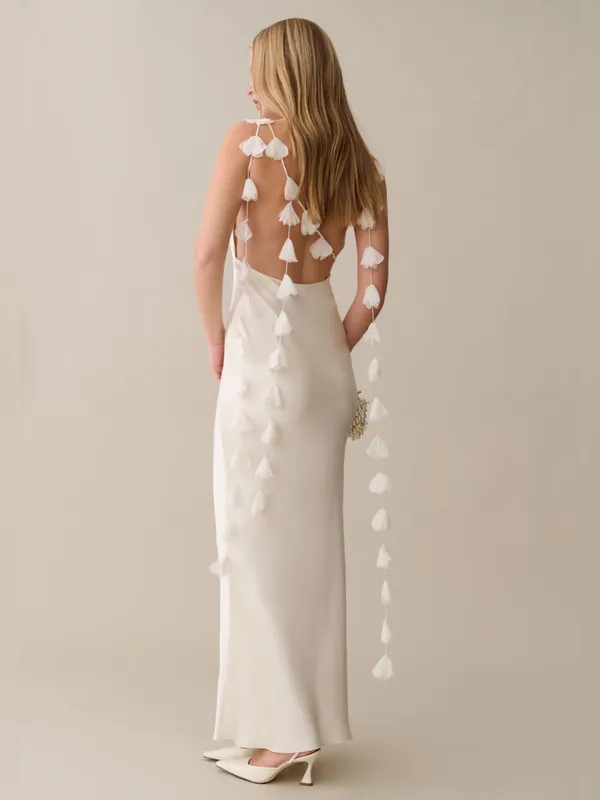 NWT Few Moda Ingrid Dress size Small S Ivory Cream silky ruffle maxi o.p.t cowl - Image 6