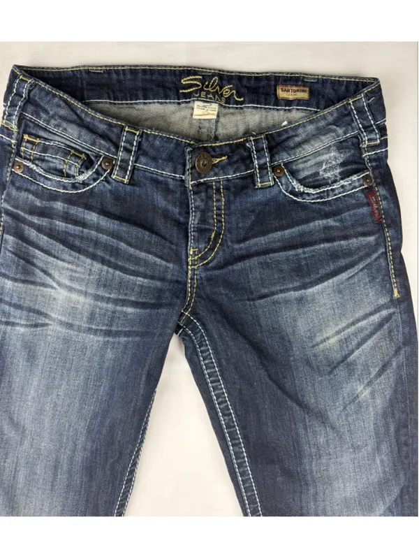 Silver Jeans Co W31 Santorini Capri Jeans Thick Stitch Y2K Denim Western Cowgirl - Image 6
