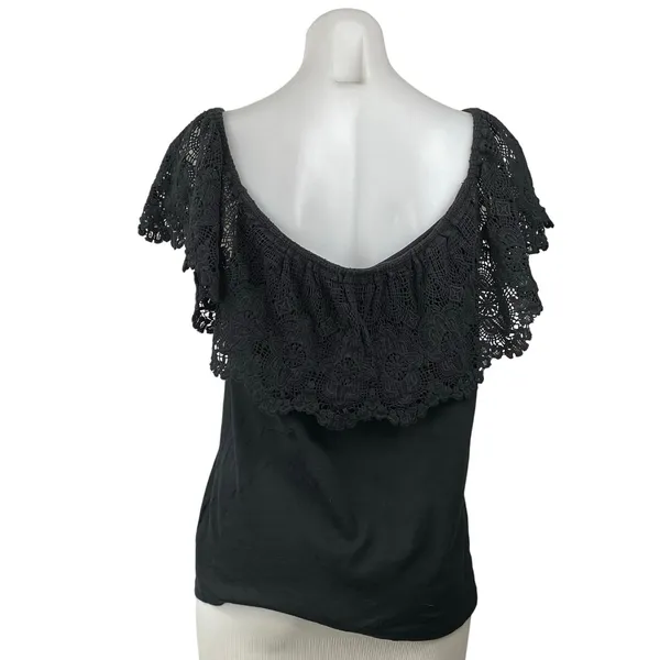 LAUREN Ralph Lauren Women's Black Lace Off The Shoulder Cotton Blouse Top Size L - Image 4