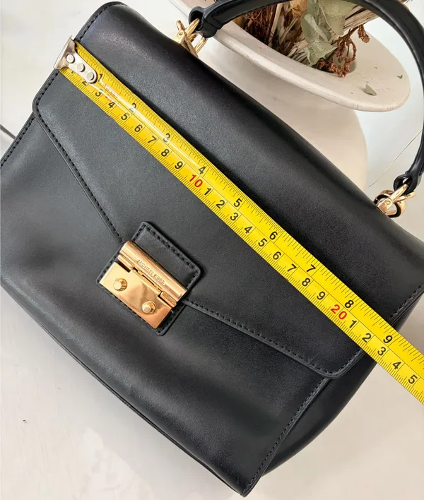 Michael Kors Black Top Handle Crossbody Satchel Gold Chain Classic Handbag - Image 10