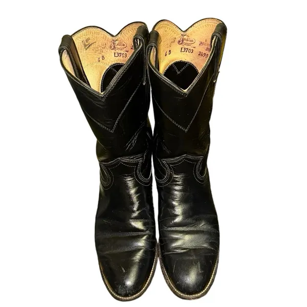 Justin Boots Black‎ Western Cowboy Boots Women's 6B USA Leather L3703 - Image 3