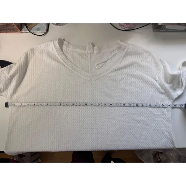 Flawless White Waffle Knit‎ V-Neck Oversized Long Sleeve Top WT8562UB Small - Image 4