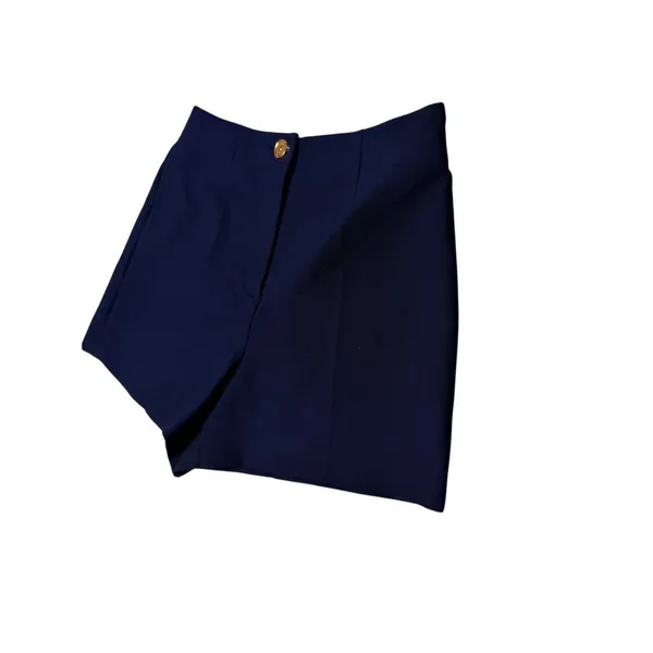 ZARA High Waisted Dress Tailored Navy Shorts Gold Button M - Image 7