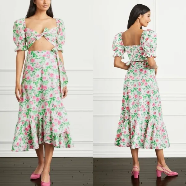 Hill House Mirabel Midi Wrap Skirt Pink Roses - Image 11