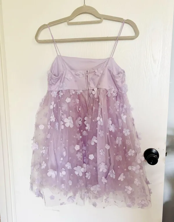 Altar'd State Aurora Purple 3D Floral Babydoll Mini Dress Embellished Lavender - Image 8