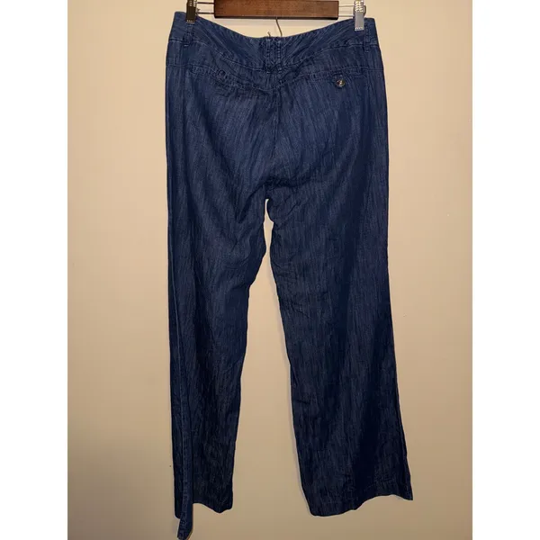 Michael Kors Women Indigo Blue Wide Leg Chambray Denim Trousers Pants Size 10 - Image 5