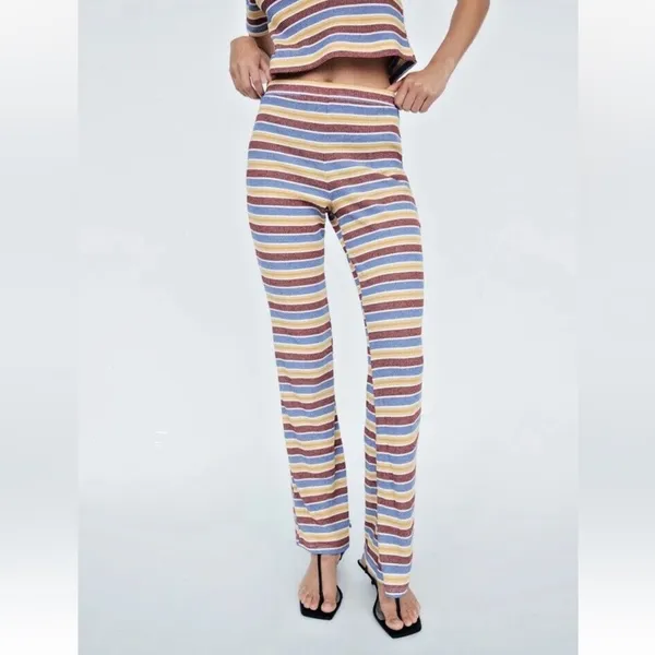 NWT Zara Rib Texture‎ Striped Pull On Flare Pants in Multi Size Medium - Image 12