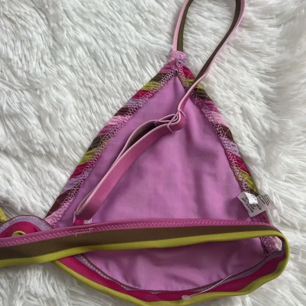 NEW Aerie Retro Striped Seersucker Triangle Bikini Top Pink Multi Textured XL - Image 9