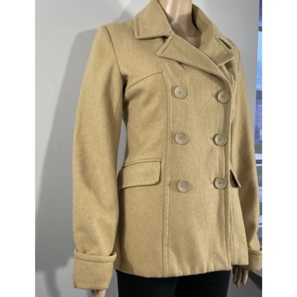 Steve and Barry's Wool Blend Double Breasted Pea Coat Women's S Preppy Brown Tan - Image 2