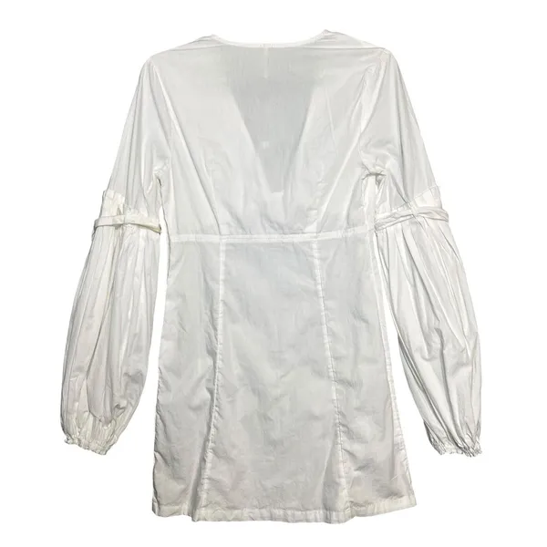 Free People Dress Womens XS White V-Neck Balloon Sleeve Mini Tassel Summer Boho - Image 3