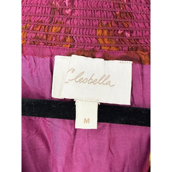 Cleobella Everly Floral Ruffle Mini Dress Medium Magenta Boho Long Sleeves - Image 4
