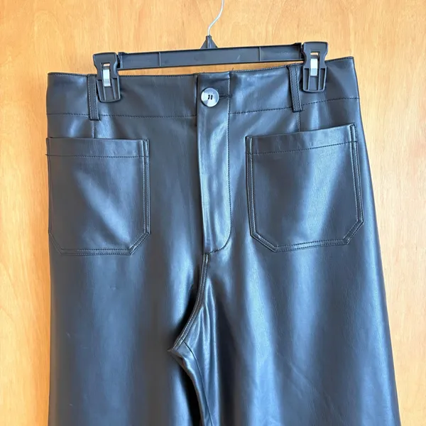 Maeve Anthropologie Colette Faux Leather Pants 30 Black Wide Leg High Rise‎ - Image 4