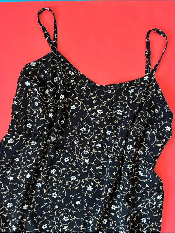 Express Vintage 90s Goth Black Floral Babydoll Slip Dress - Image 9