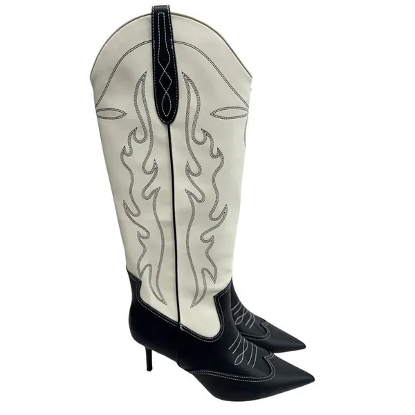 INC International Concepts Hayleigh Western Boots Black Cream Kitten Heel Size 7 - Image 2