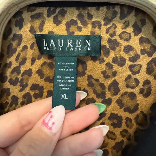 Lauren Ralph Lauren Sleep Shirt Dress XL Leopard Trim Crest Logo Old Money Mobb - Image 4
