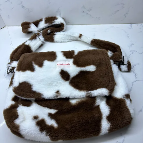 Y2K Faux Fur Crossbody Bag Cow Print Western Cowgirl indie streetwear Brown - Image 4