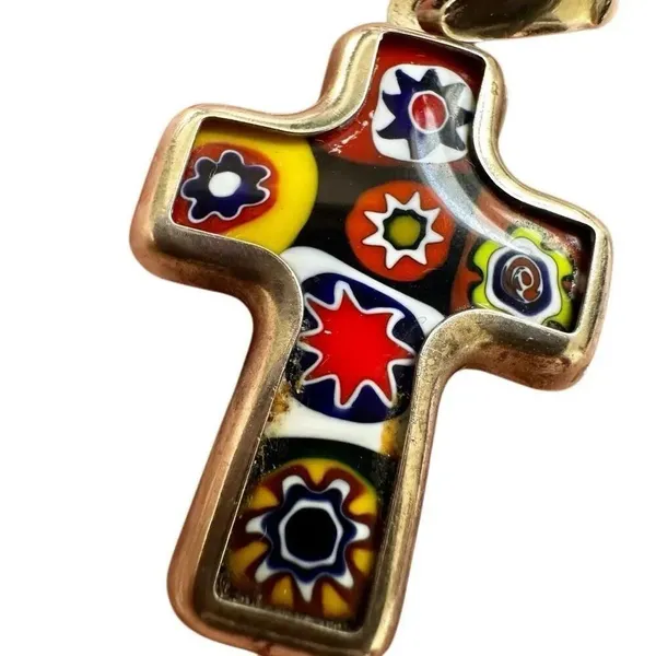Sterling silver Vintage Murano Millefiori Cross Pendant - Image 3